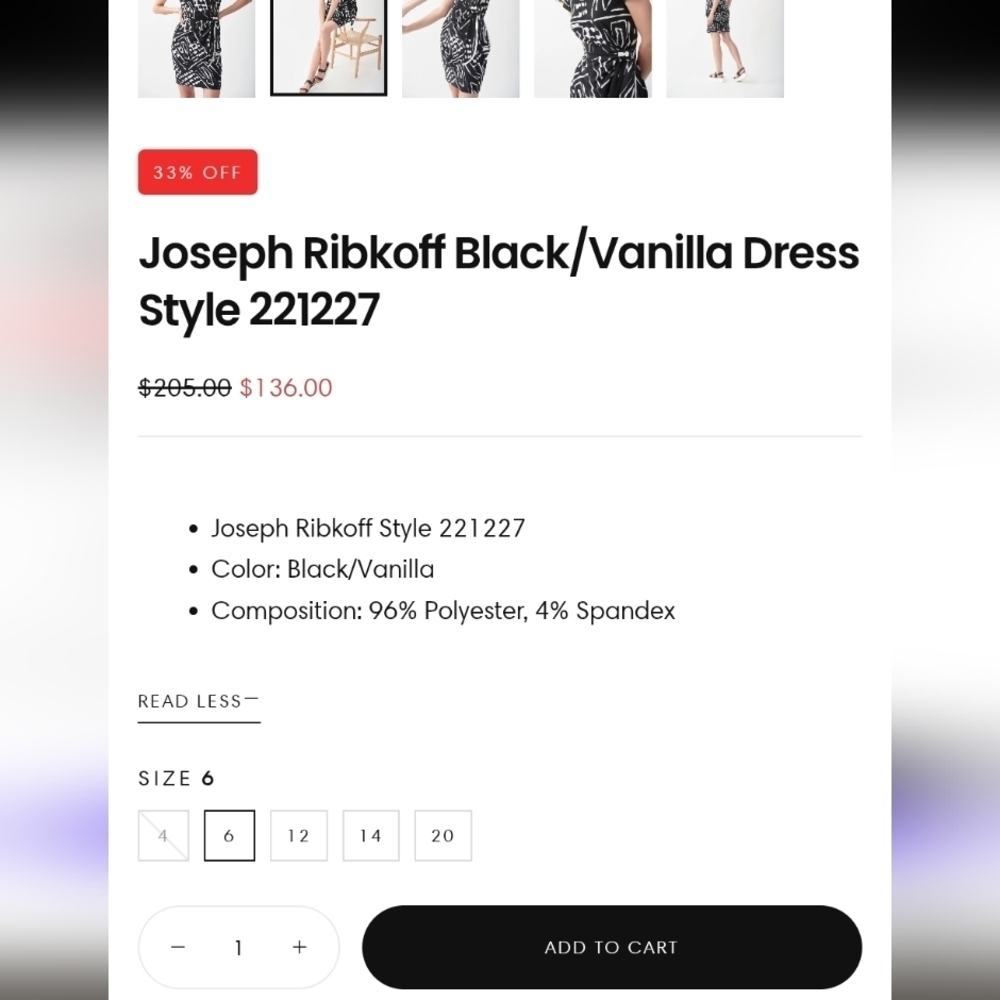 Joseph Ribkoff Black/ Vanilla Dress Style 221227 Size 6 - Picture 7 of 11